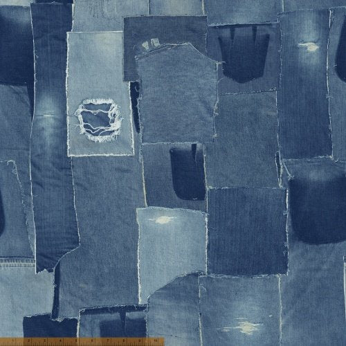 Blue Denim Patches Wide Backing