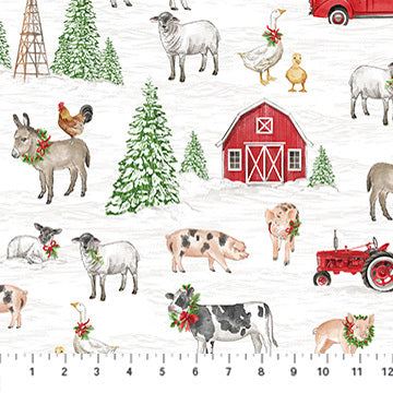 Barnyard Christmas - Scenic White - 28801-10 - By Deborah Edwards for Northcott