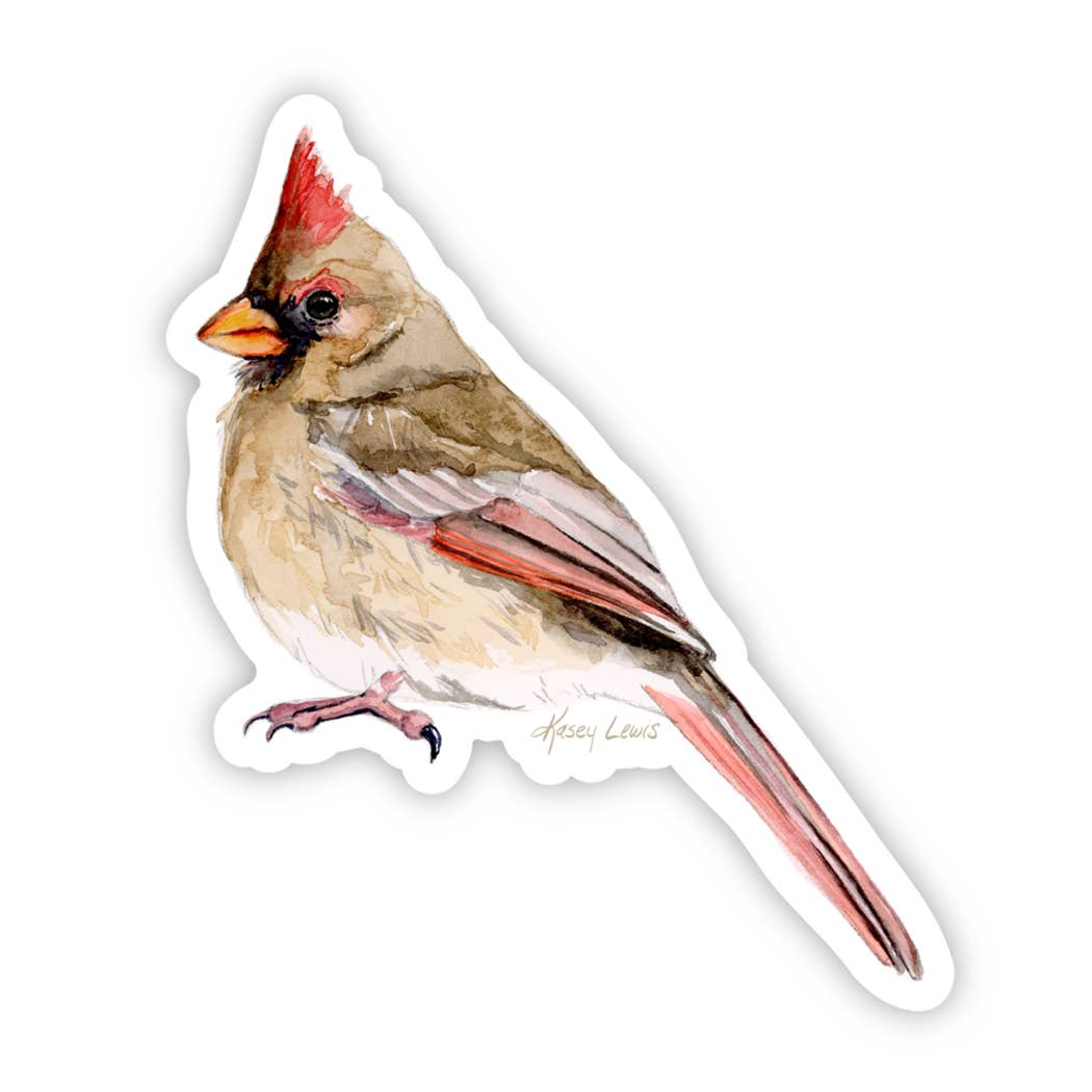 Kasey Melissa Art - Female Cardinal /Vinyl Sticker