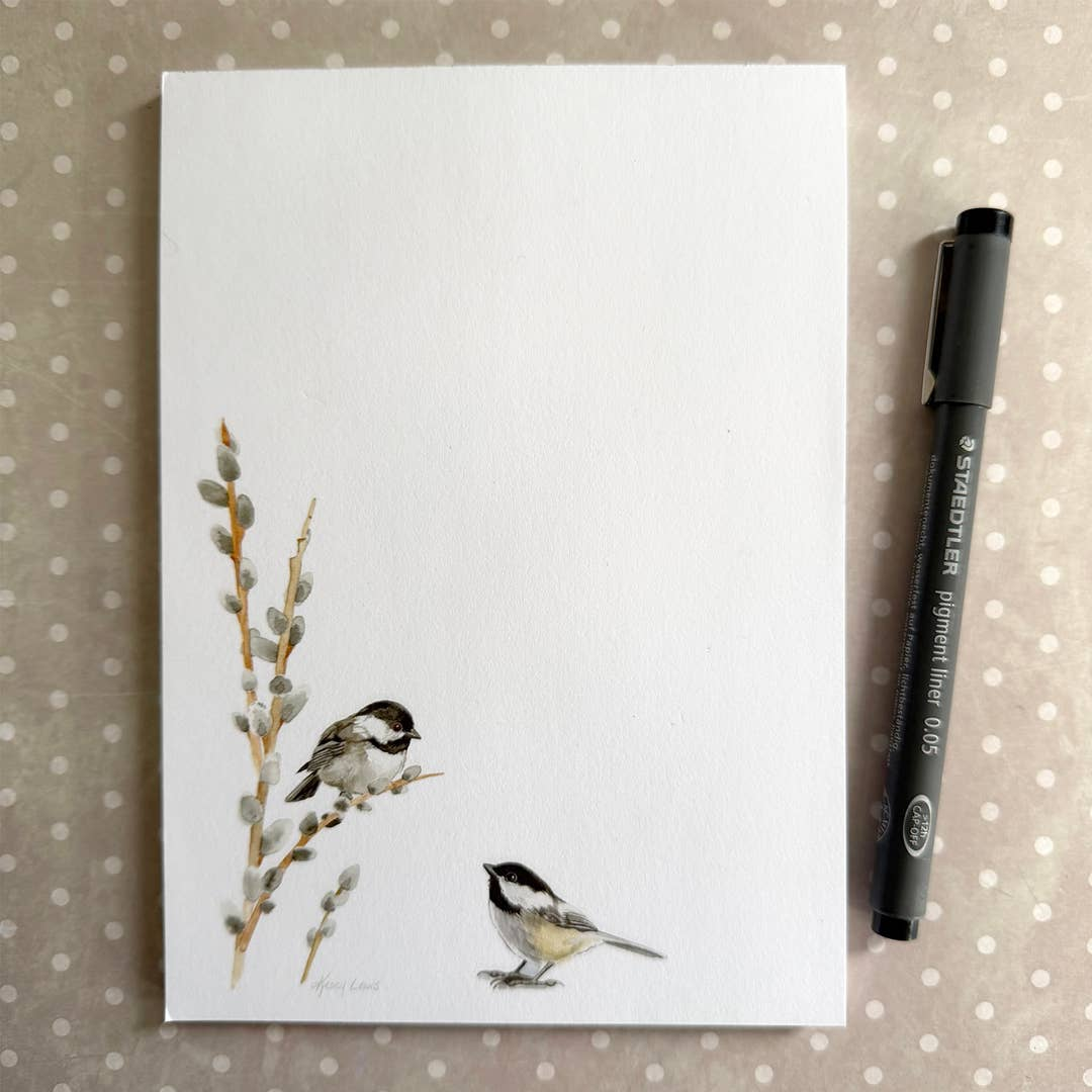 Kasey Melissa Art -   Notepad 5" x 7" Chickadee and Pussywillow