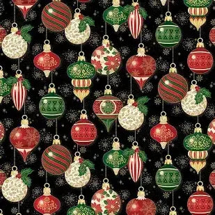 Poinsettias at Christmas - Ornaments Black - CF17631-BLACK - by Jennifer Bosworth for Riley Blake Designs