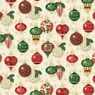 Poinsettias at Christmas - Ornaments Cream - CF17631-CREAM - by Jennifer Bosworth for Riley Blake Designs