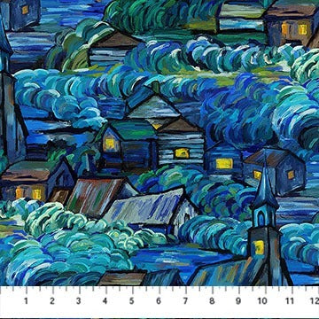 Starry Night - Dark Blue Landscape - DP29262-46 - by Elena Belokrinitski for Northcott
