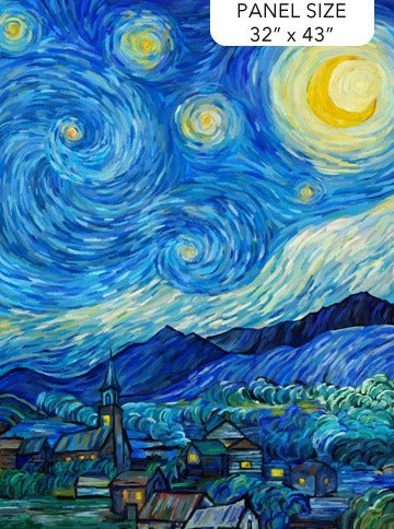 Starry Night - Dark Blue Panel - DP29260-46 - by Elena Belokrinitski for Northcott